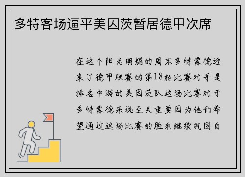 多特客场逼平美因茨暂居德甲次席